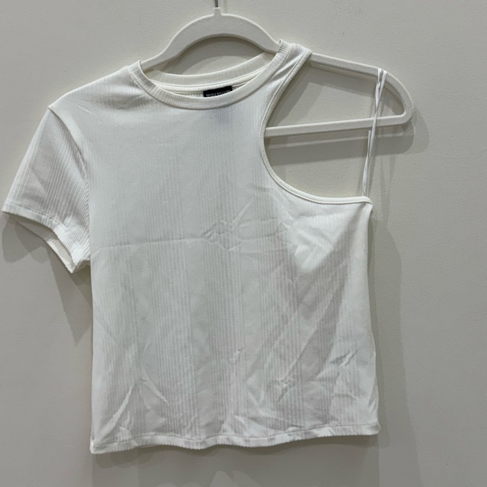 Nicole Williams x Bar III White One-Shoulder Ribbed Top - Size XL